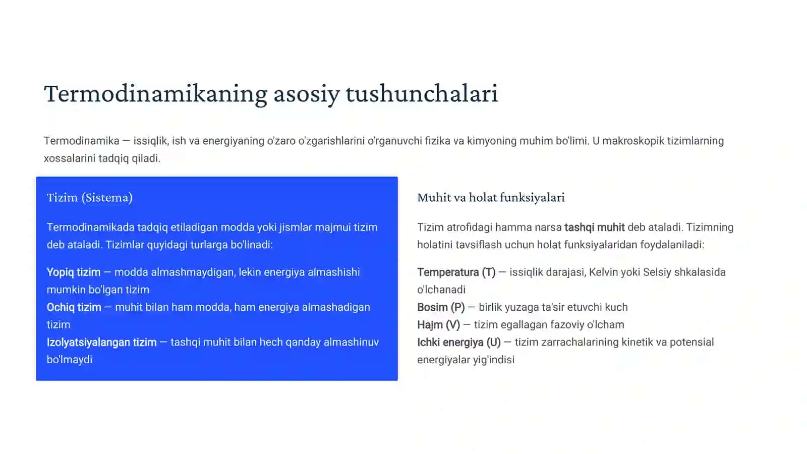 Termodinamika va kimyoviy termodinamikaning asosiy tushunchalari Solishtirma issiqlik sig'imi 3