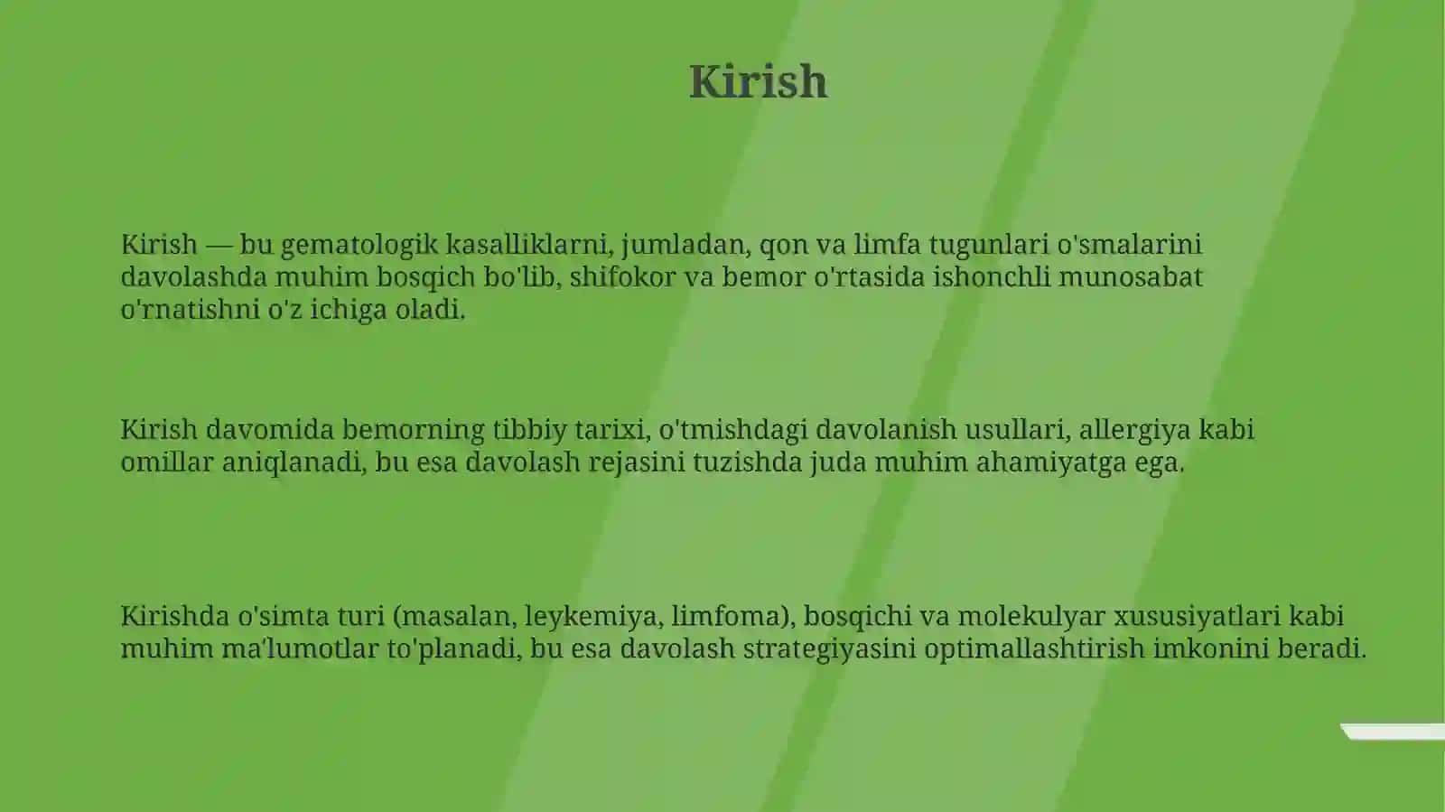 Qon va limfa tugunlari oʻsmalari bilanoʻgʻriganoʻquvchilarbilanishlashmashgʻulotlari 3