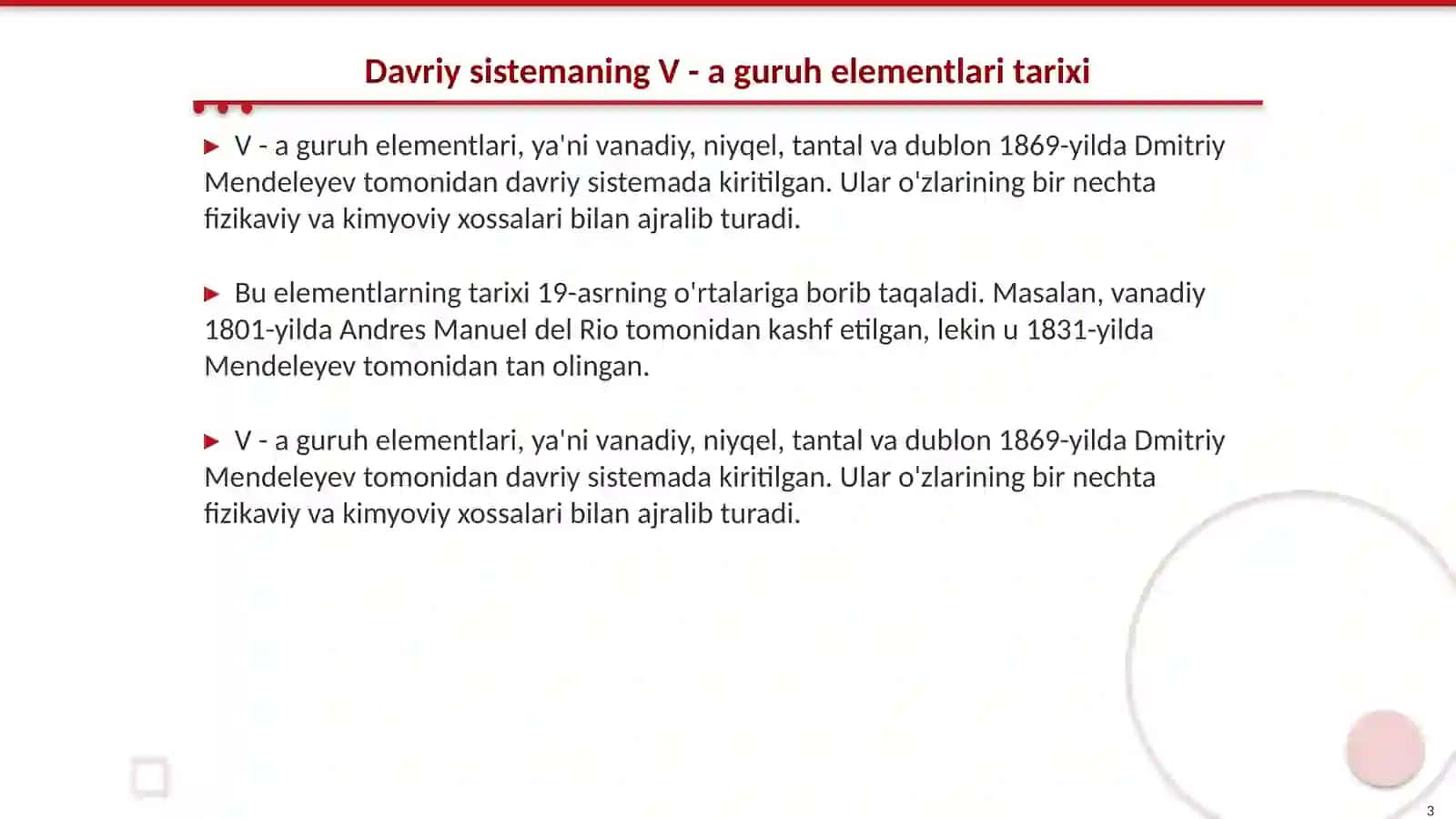 Davriy sistemaning V - a guruh elementlari 3