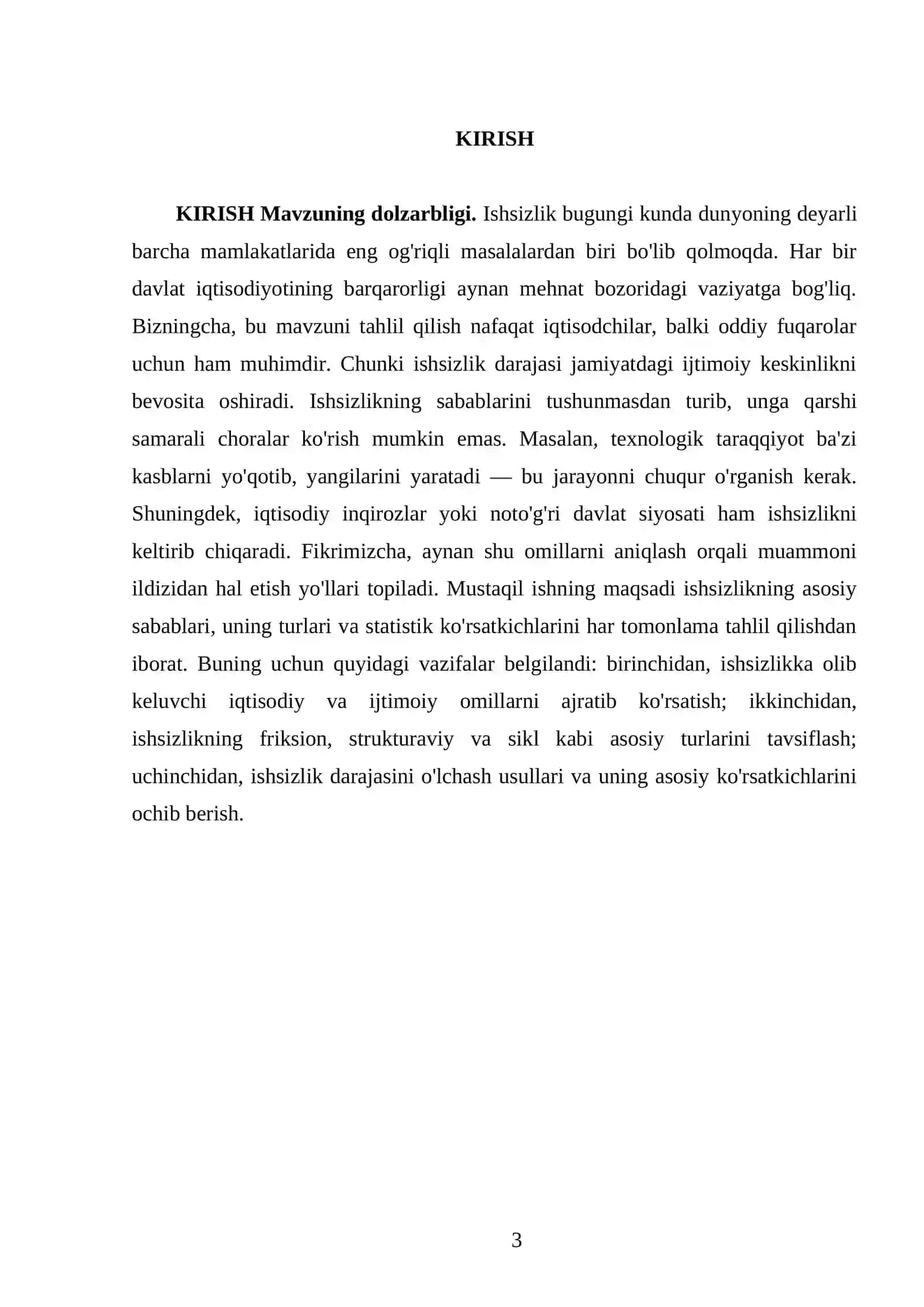 Ishsizlik sabablari, turlari va ko’rsatkichlari 3