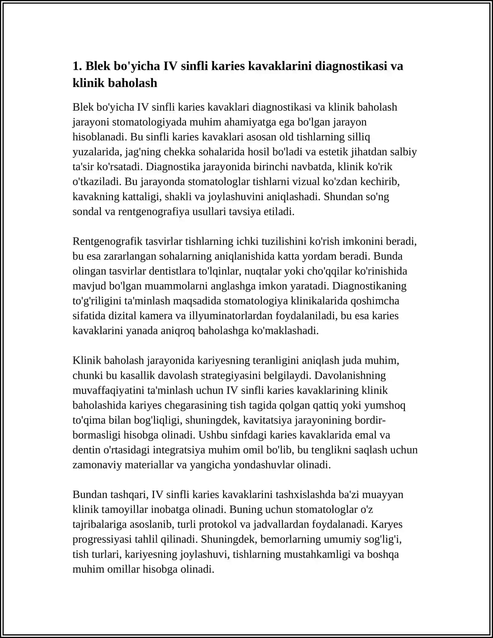 BLEK BO'YICHA IV SINFLI KARIES KOVAKLARINI RESTAVRATSIYA GILISHNING KLINIK TAMOYILLARI 3