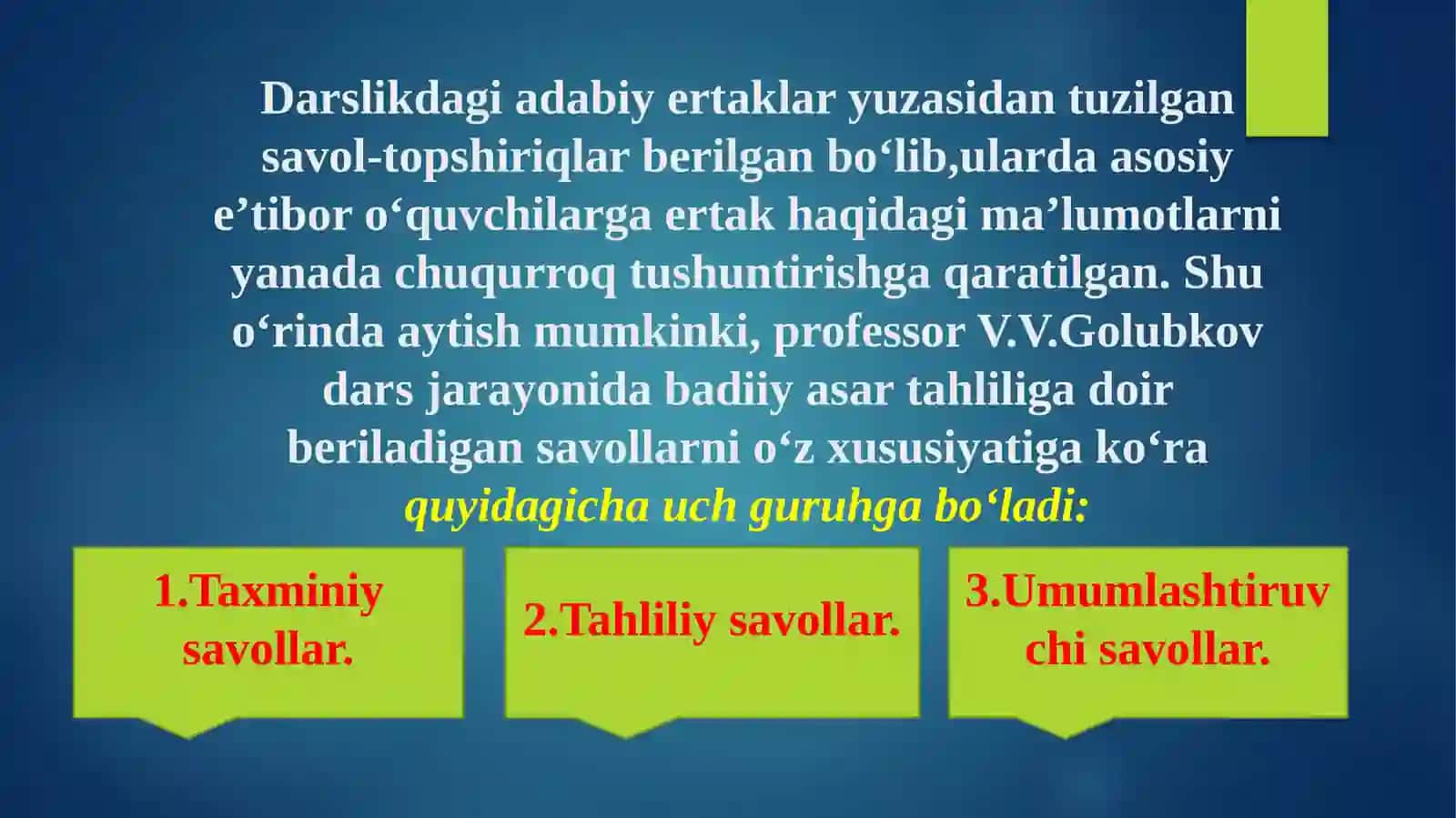 Adabiyot fanida savol va topshiriqlardan foydalanish 3
