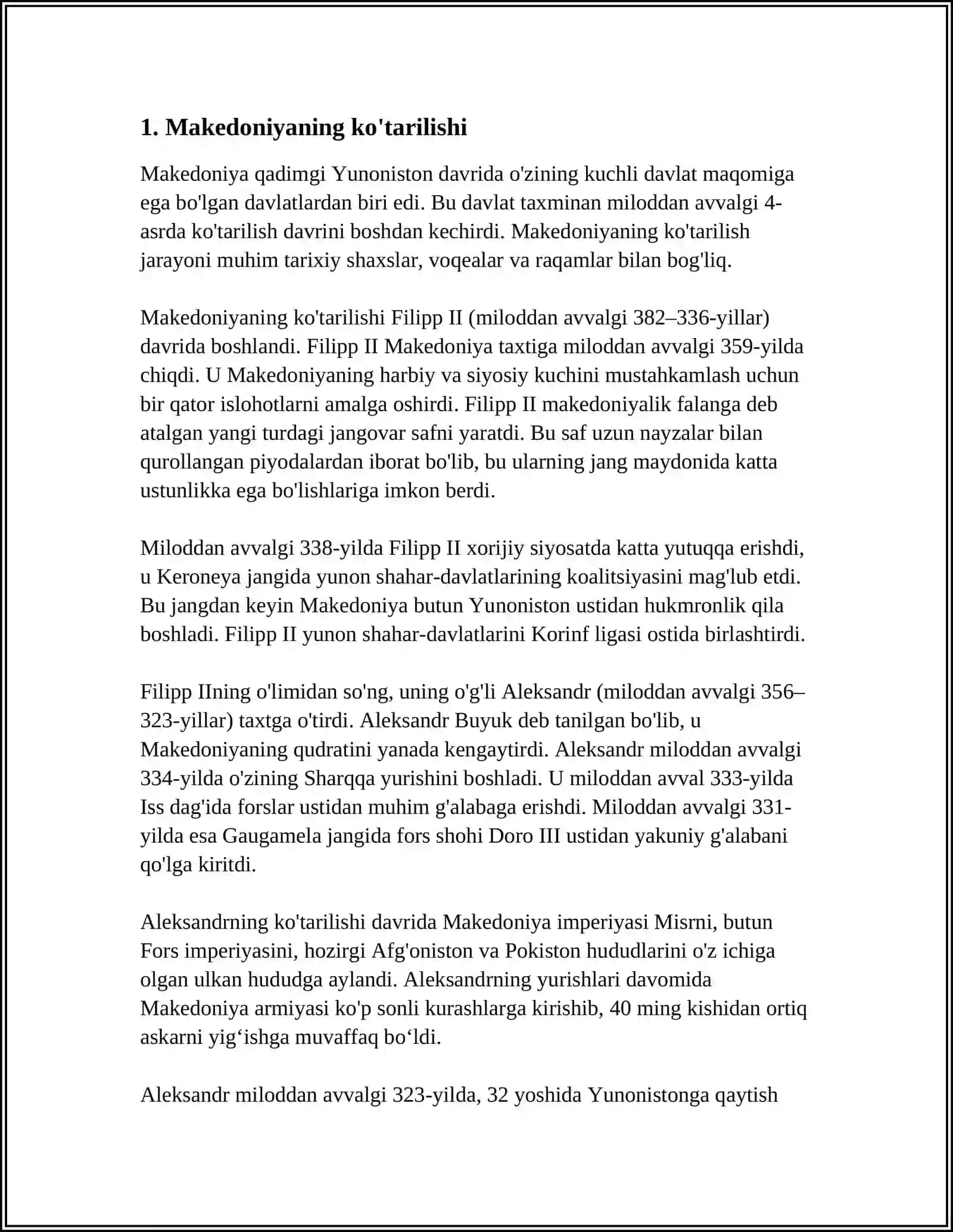 YUNON -FORS URUSHLARI. MAKEDONIYANING YUNONISTONNI BOSIB OLISHI 3