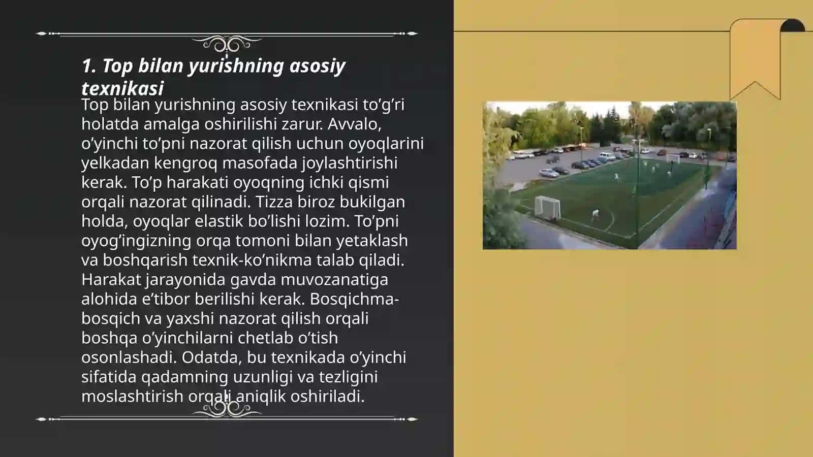 Futbol topini olib yurish texnikasini orgatish 3