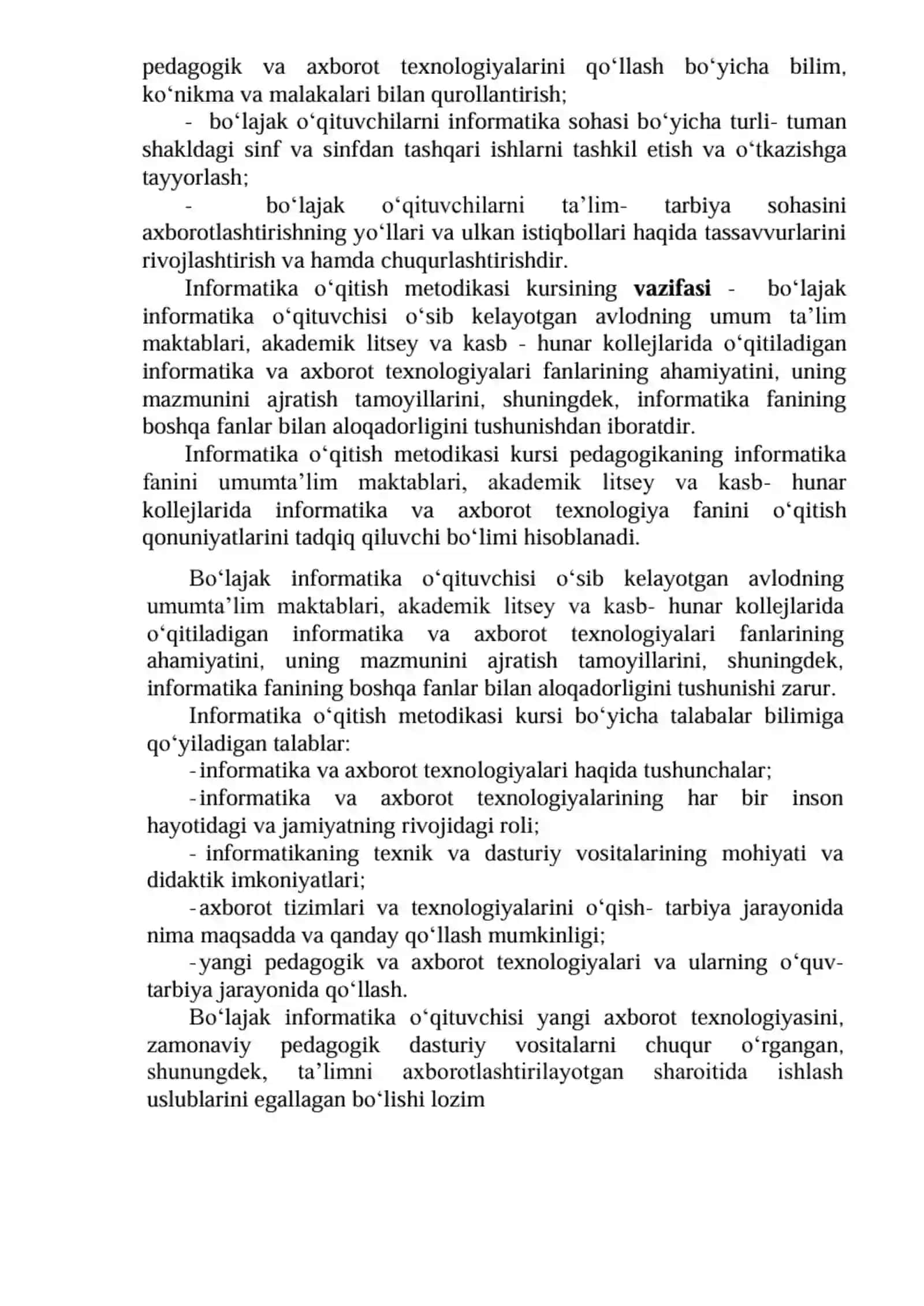 Informatika fanini o‘qitishning xususiy metodikasi 3