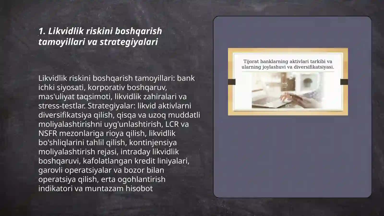 Likvidlik riskini boshqarish tamoyillari va strategiyalari 3