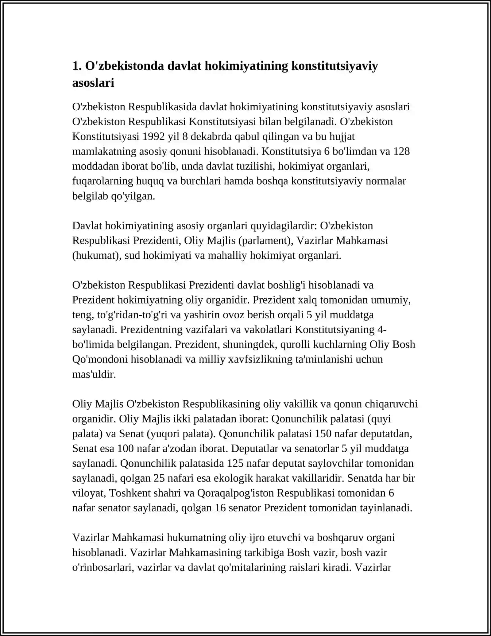 O'zbekistonda Davlat Hokimiyatini Amalga Oshirishning Xuquqiy Asoslari 3