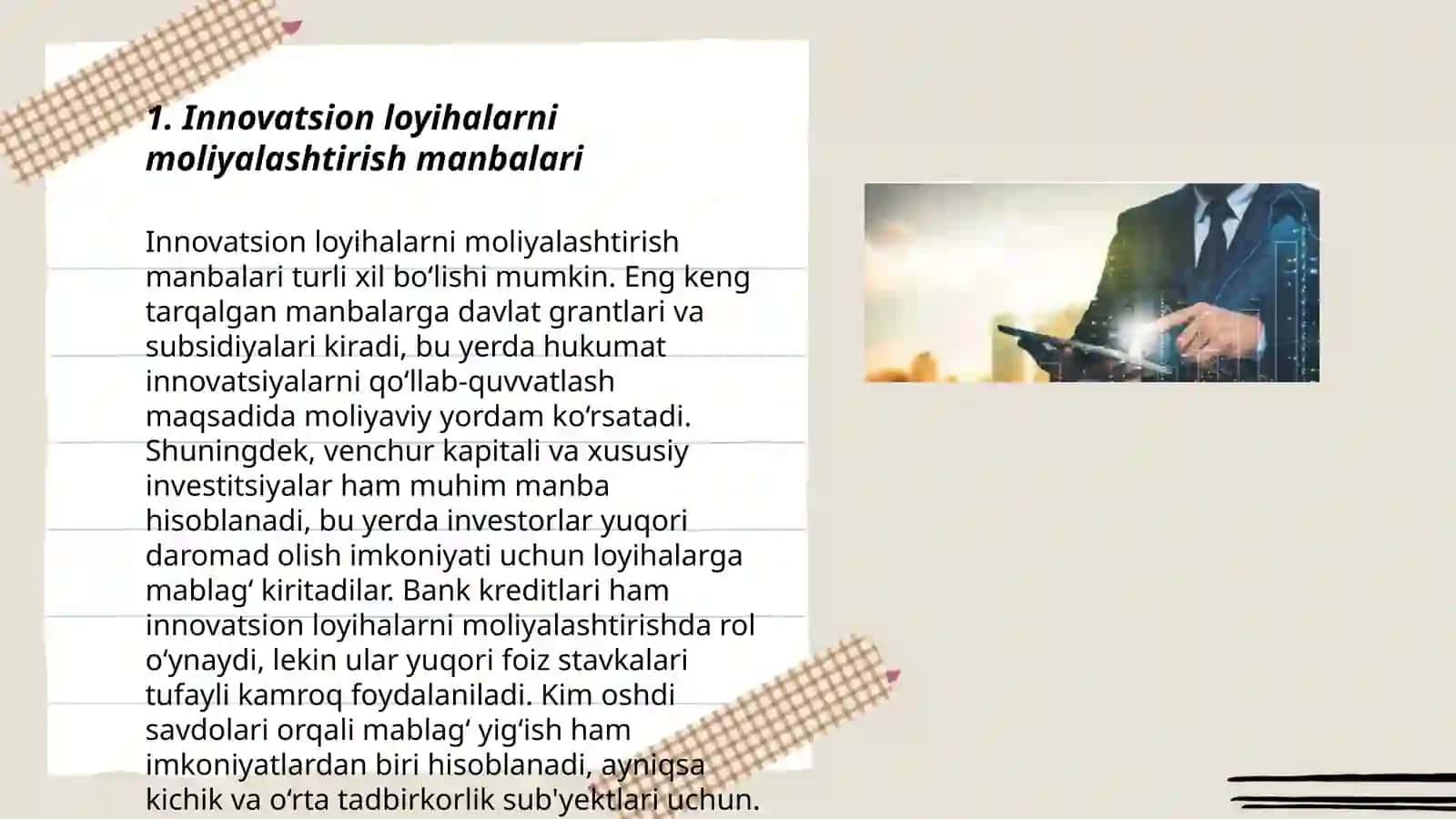 Innovatsion loyihalarni moliyalashtirish manbalari 3