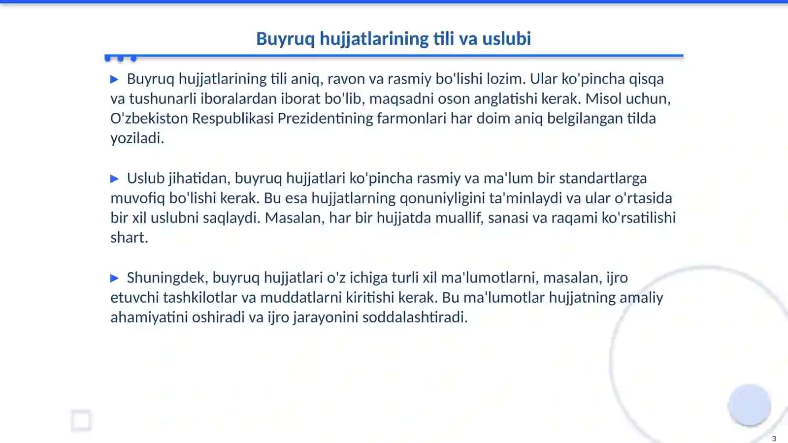 Buyruq hujjatini rasmiylashtirishda Til va uslub masalalari 3