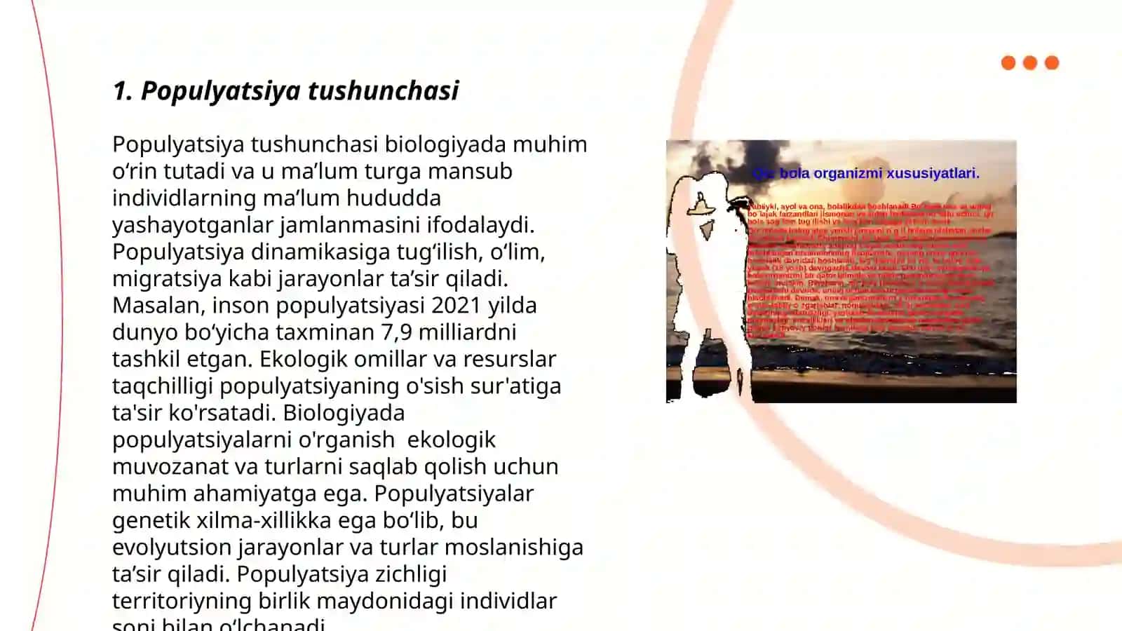 Populyatsiyalarning umumiy tasnifi. Populyatsiyalarning asosiy xususiyatlari 3