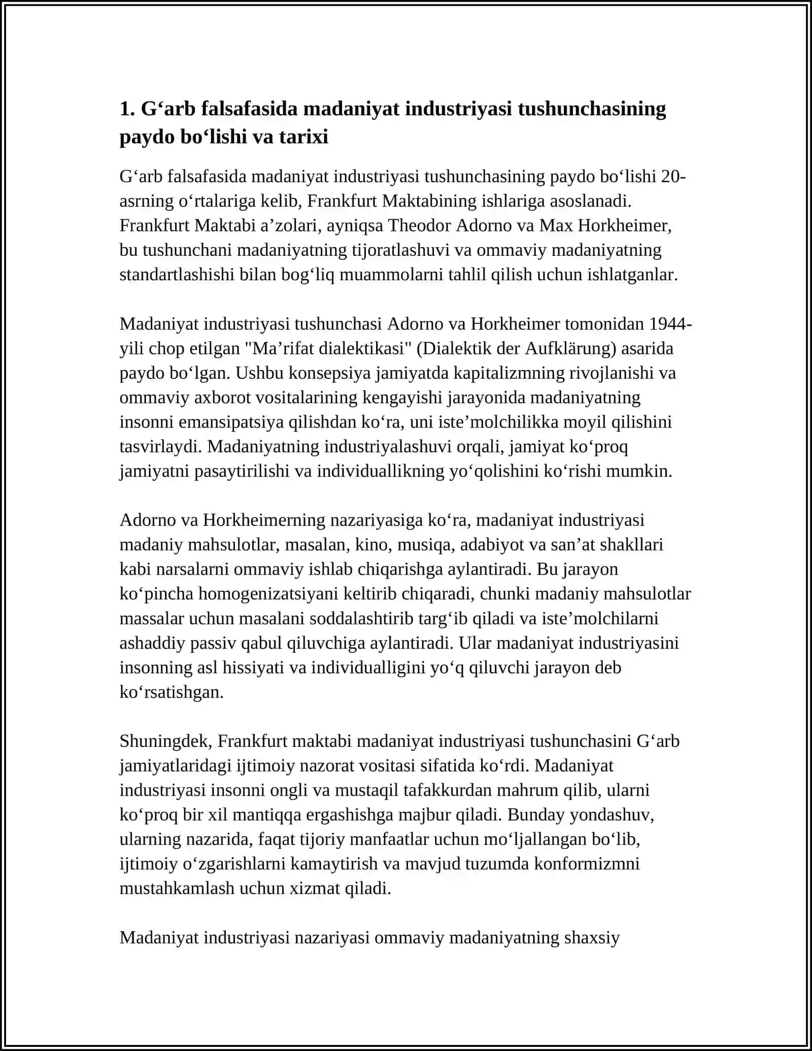 G‘ARB FALSAFASIDA MADANIYAT INDUSTRIYASINING TANQIDI VA PSIXOANALIZ TA’LIMOTINING ZAMONAVIY SHAXS TARBIYASIDAGI ROLI 3