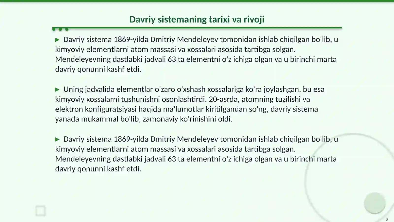 Kimyoviy elementlarning davriy sistemasi 3