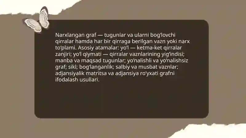 Narxlangan grafda arzon mashrutni aniqlash 3