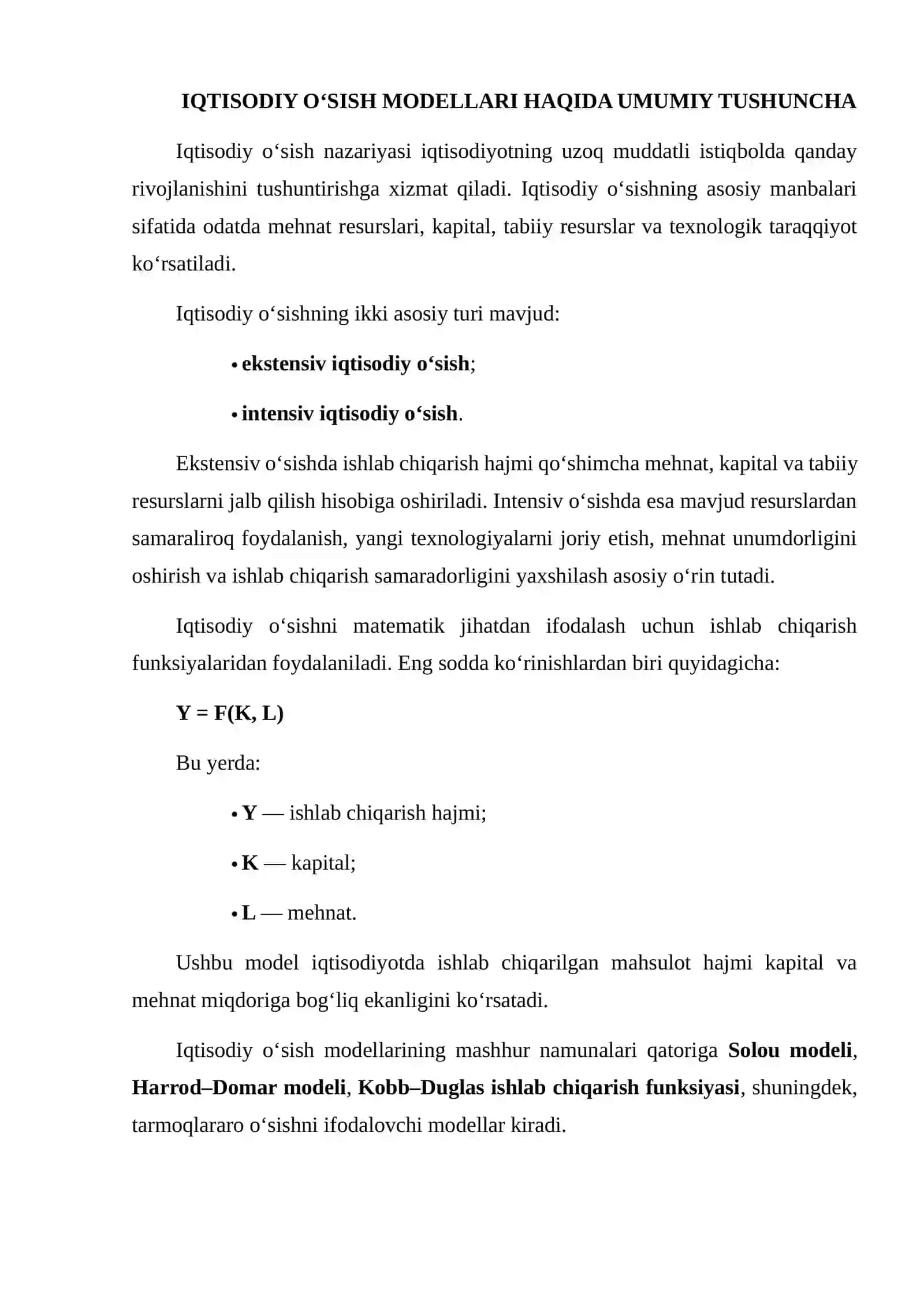 BIR TARMOQLI YOKI IKKI TARMOQLI IQTISODIY O‘SISH MODELLARI BO‘YICHA TAQQOSLAMA TAHLIL 3