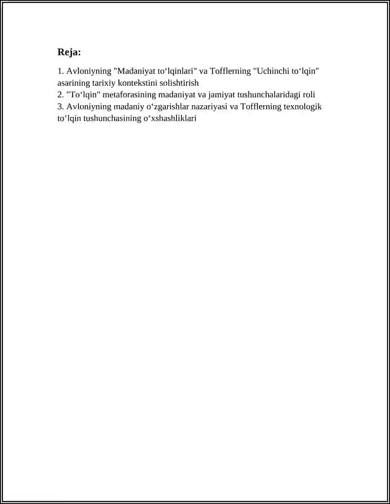 Avloniyni "Madaniyat To'lqinlari" maqolasi va E.Tofflerning "Uchinchi To'lqin" asarini qiyosiy tahlil etish 3