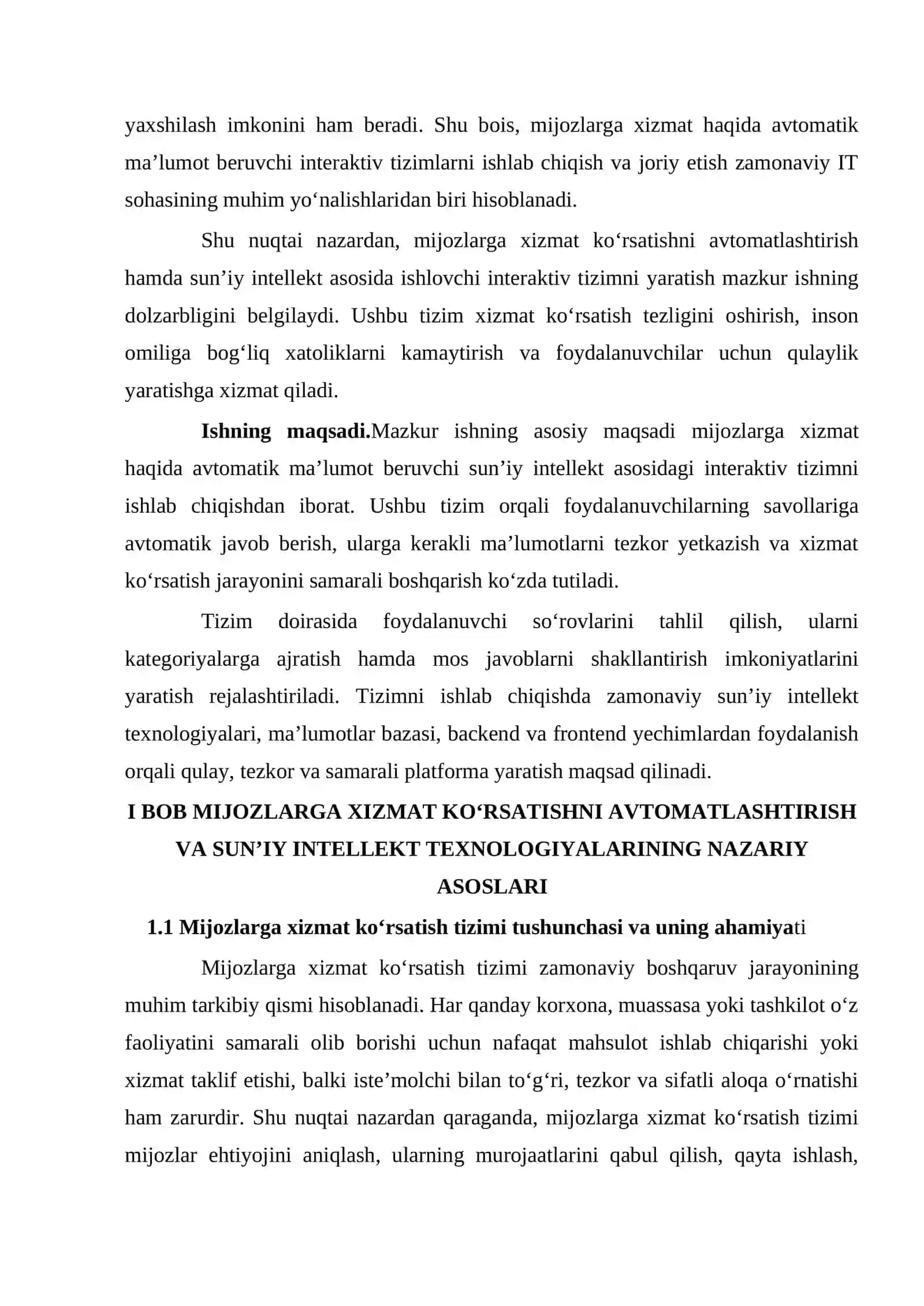 Mijozlarga xizmat haqida avtomatik ma’lumot beruvchi sun’iy intellekt asosidagi interaktiv tizim 3