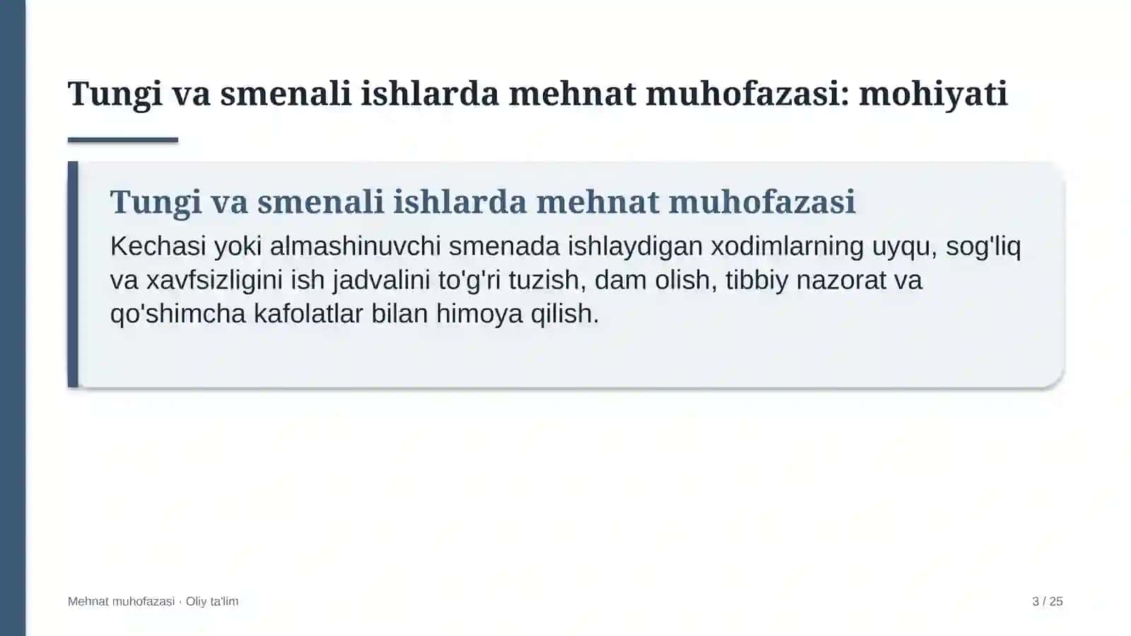 tibbiyot oliy ta'lim muassasalarida tungi va smenali ishlarda mehnat muhofazasi 3972 3