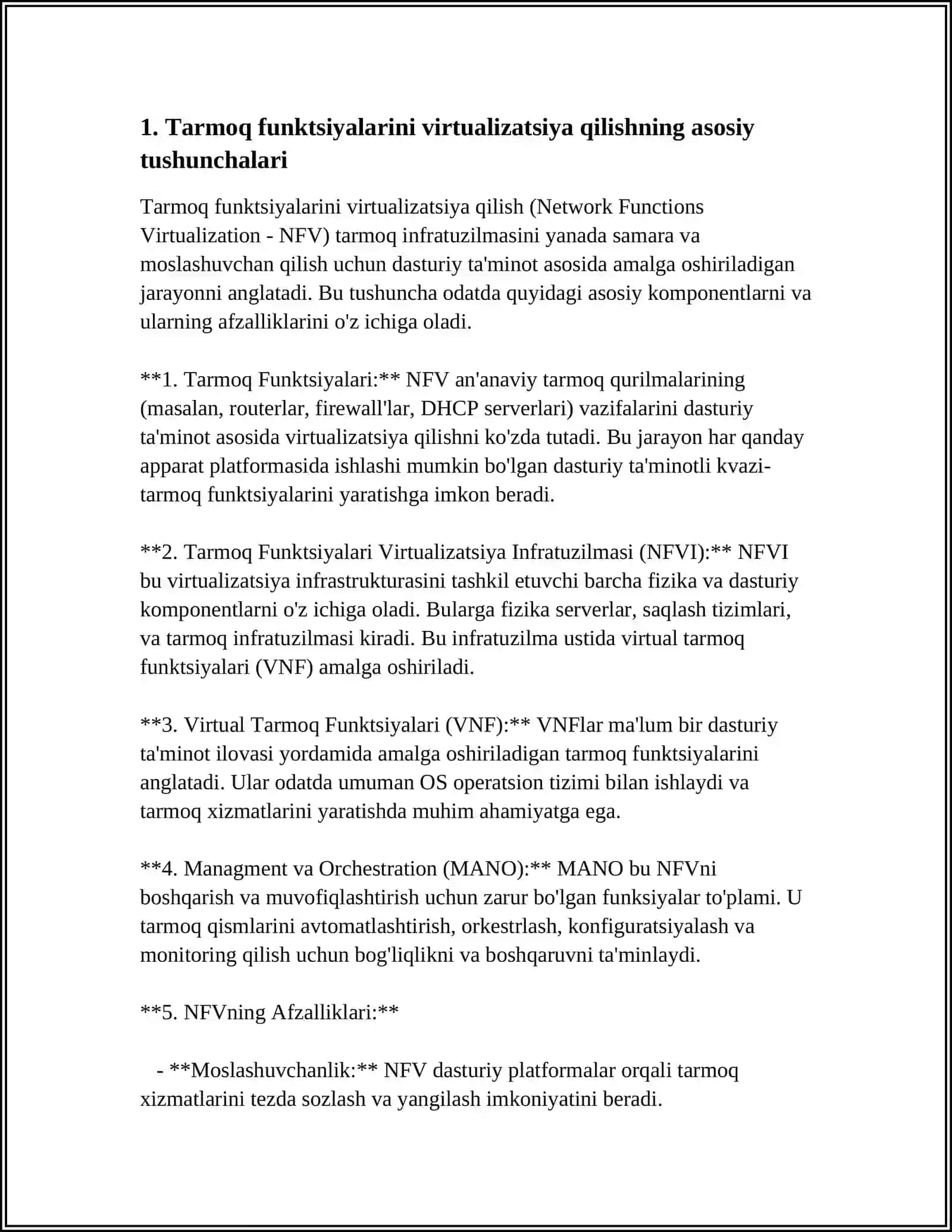 NETWORK FUNCTION VIRTUALIZATION VA UNING QOʻLLANISHI 3