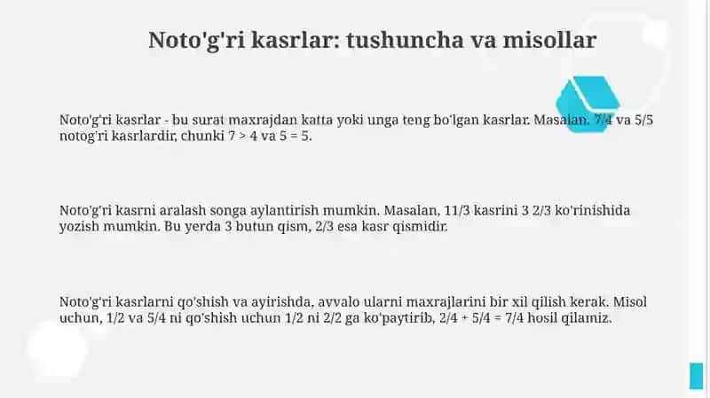 Notòģri kasrning butun va kasr qismlari 3
