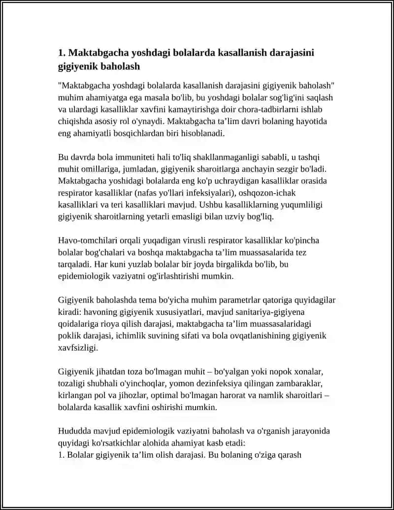 MAKTABGACHA TARBIYA YOSHIDAGI BOLALAR KASALLANISH HOLATINI GIGIYENIK BAHOLASH 3