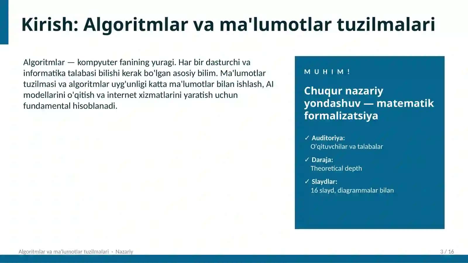Algoritmlar va ma'lumotlar tuzilmalari 3
