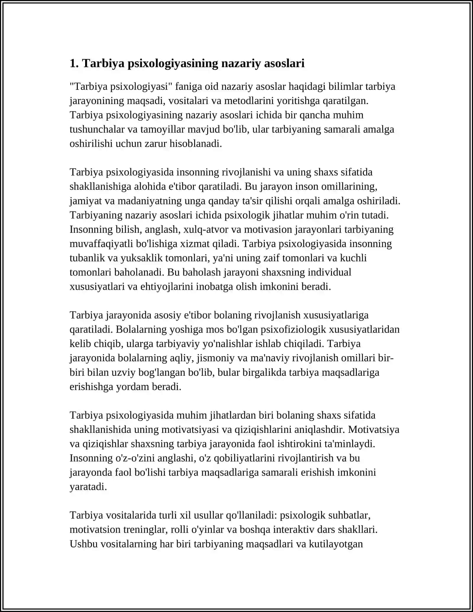 TARBIYA PSIXOLOGIYASI:MAQSADI, VOSITALARI VA METODLARI 3
