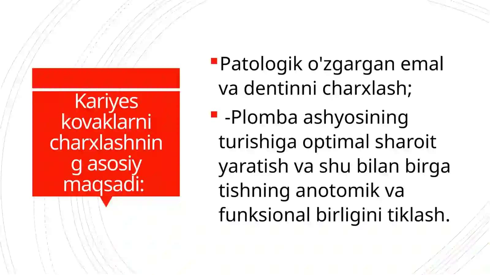 Tish qattiq to'qimalarini charxlash bosqichlari va tamoyullari 3