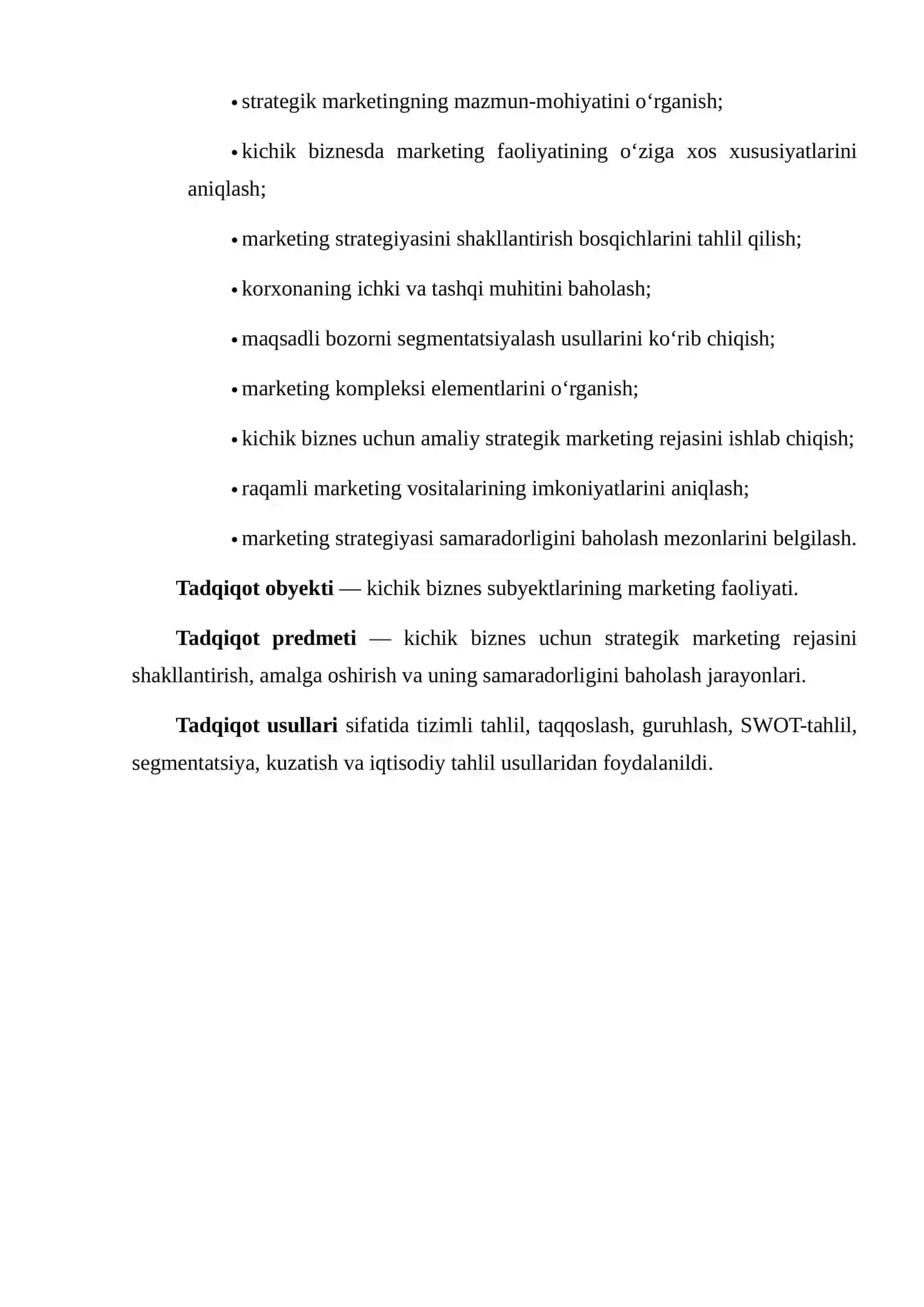 KICHIK BIZNES UCHUN STRATEGIK MARKETING REJASINI TUZISH 3