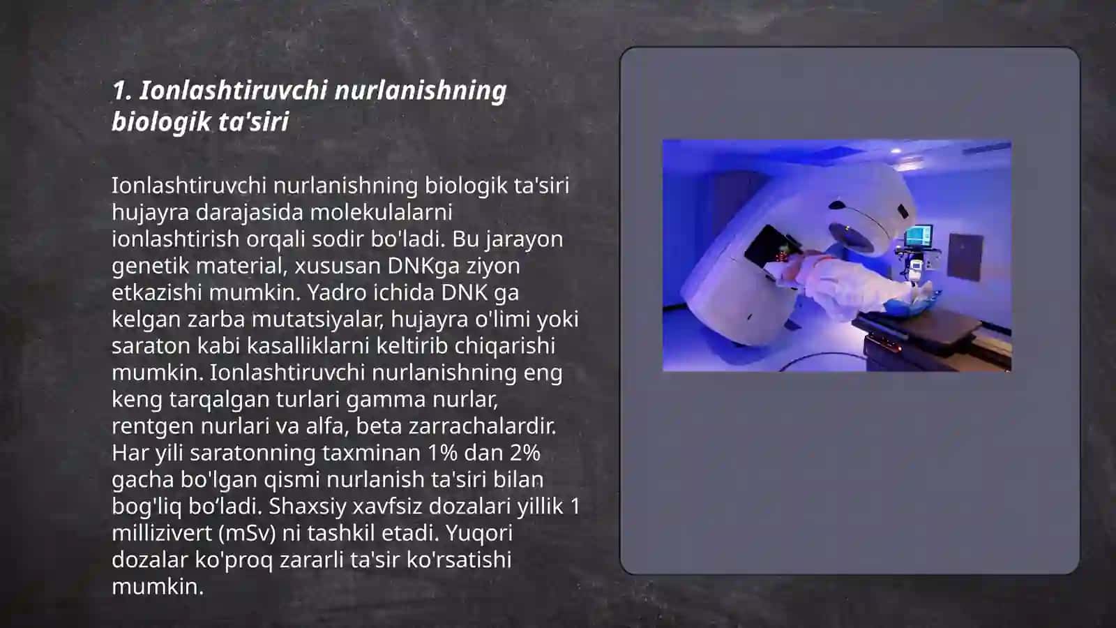 O'tkir davolash amaliy tibbiyotda ionlashtiruvchi nurlanishdan foydalanish 3