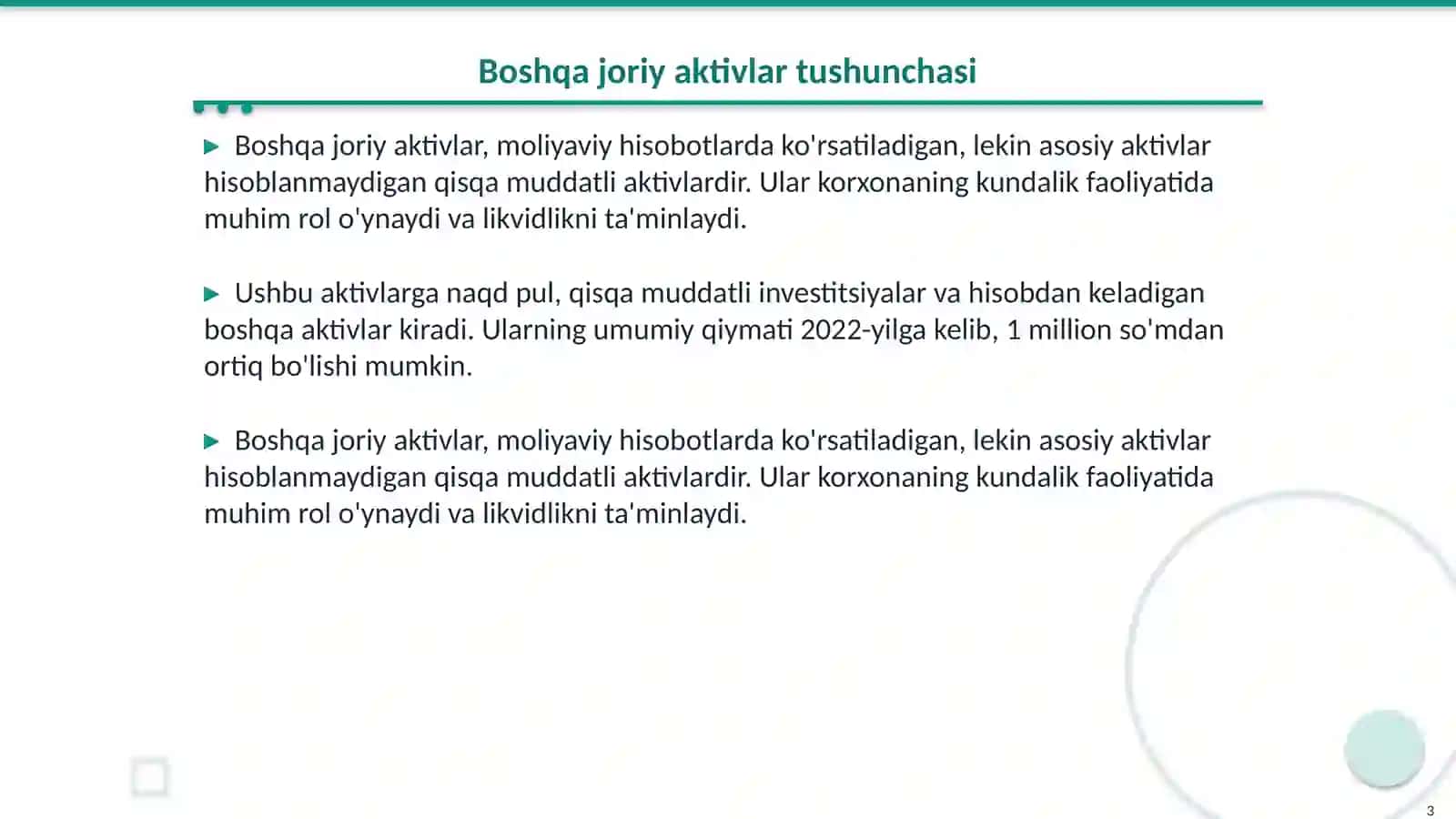 Boshqa joriy aktivlar hisobi 3
