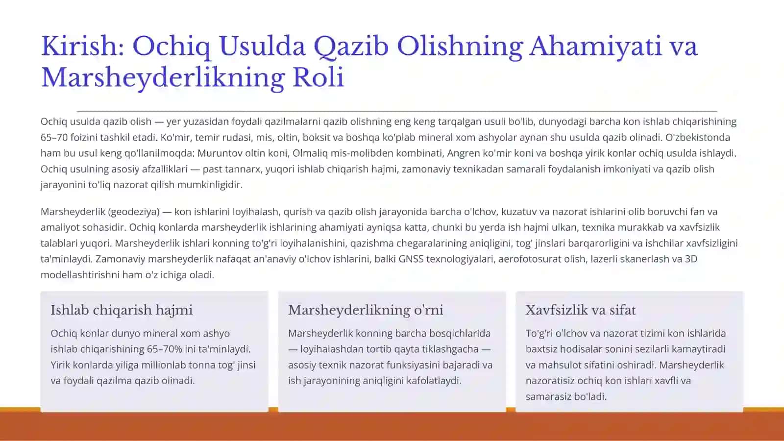 Konlarni Ochiq Usulda Qazib Olishdagi Marsheyderlik Ishlari 3