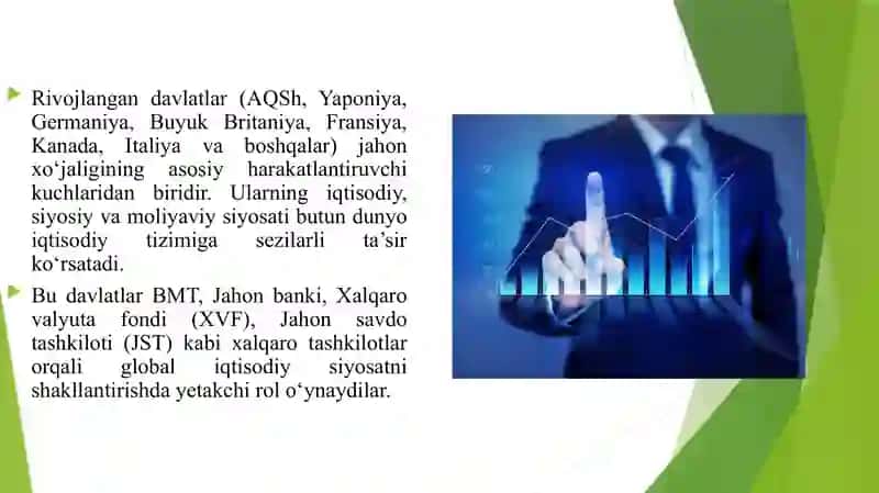 RIVOJLANGAN DAVLATLAR GURUHINING JAHON XO‘JALIGI VA SIYOSATIDA TUTGAN O‘RNI. MOLIYA-KREDIT SIYOSATI. 3