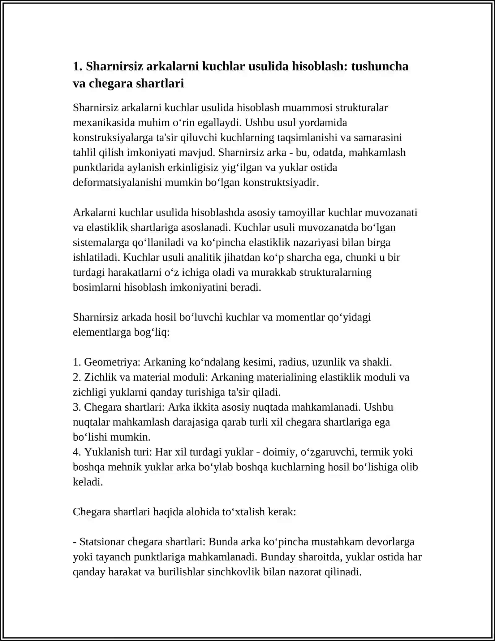 SHARNIRSIZ ARKALARNI KUCHLAR USULIDA HISOBLASH 3