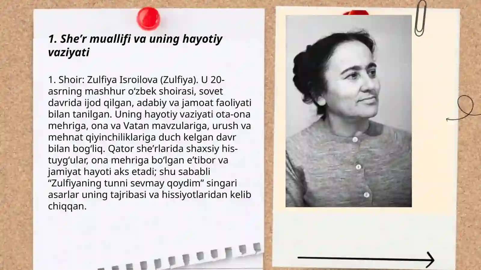 Zulfiyaning tunni sevmay qoydim she'ri haqida 3