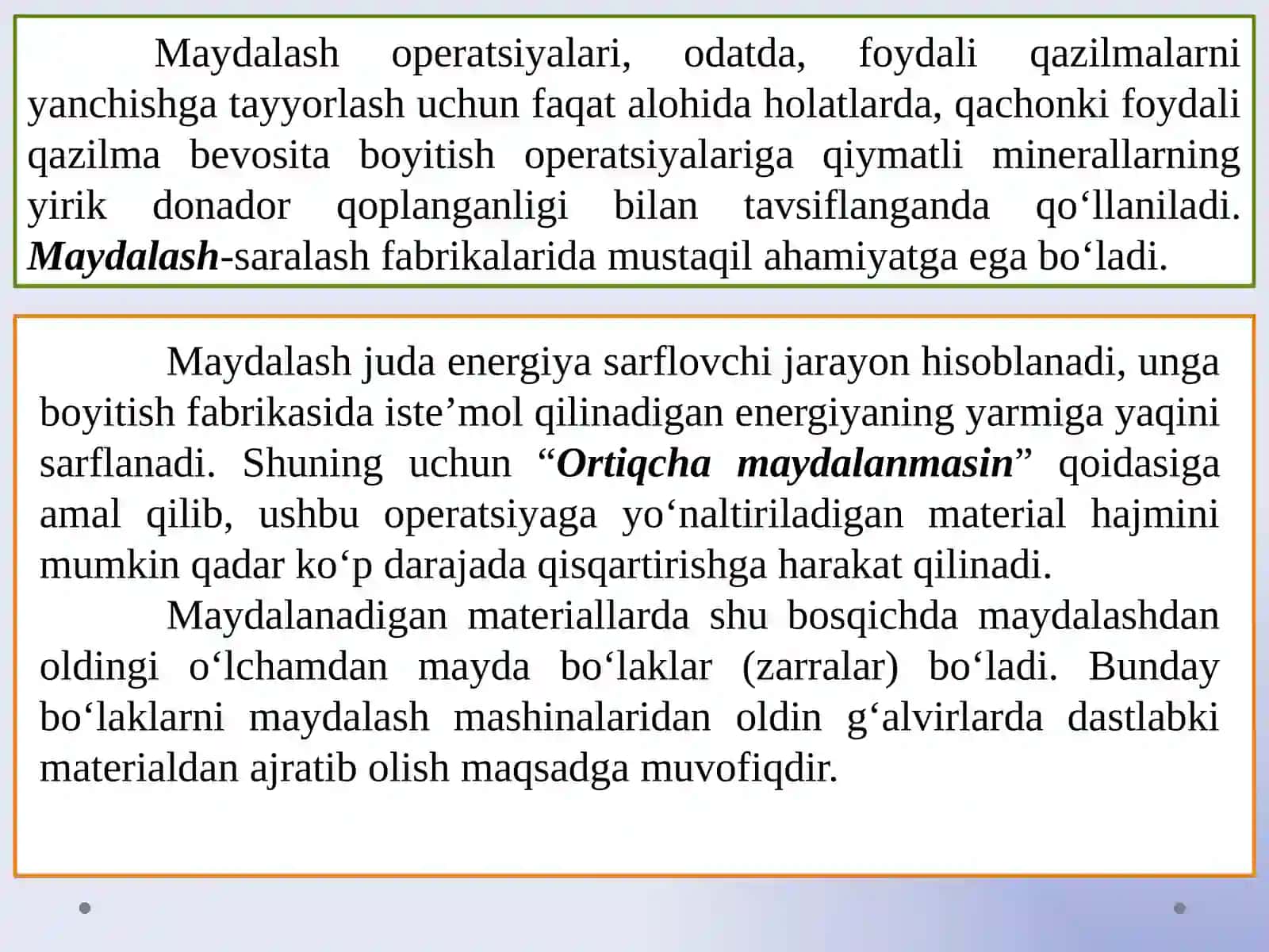 MAVZU.MAYDALASH DARAJASI, MAYDALASH BOSQICHLARI VA MAYDALASH USULLARI 3
