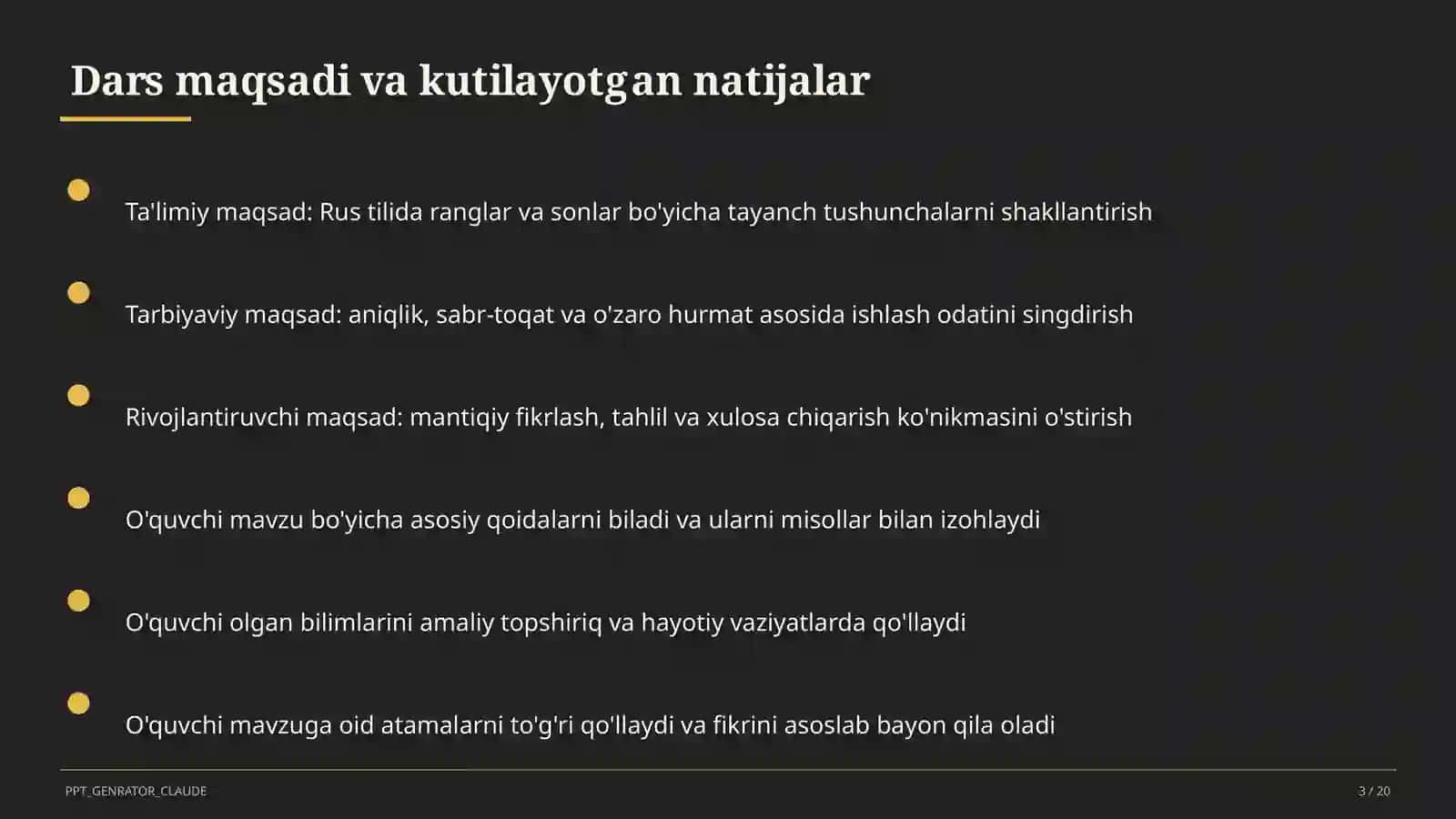 Rus tilida ranglar va sonlar (2-sinf) 3