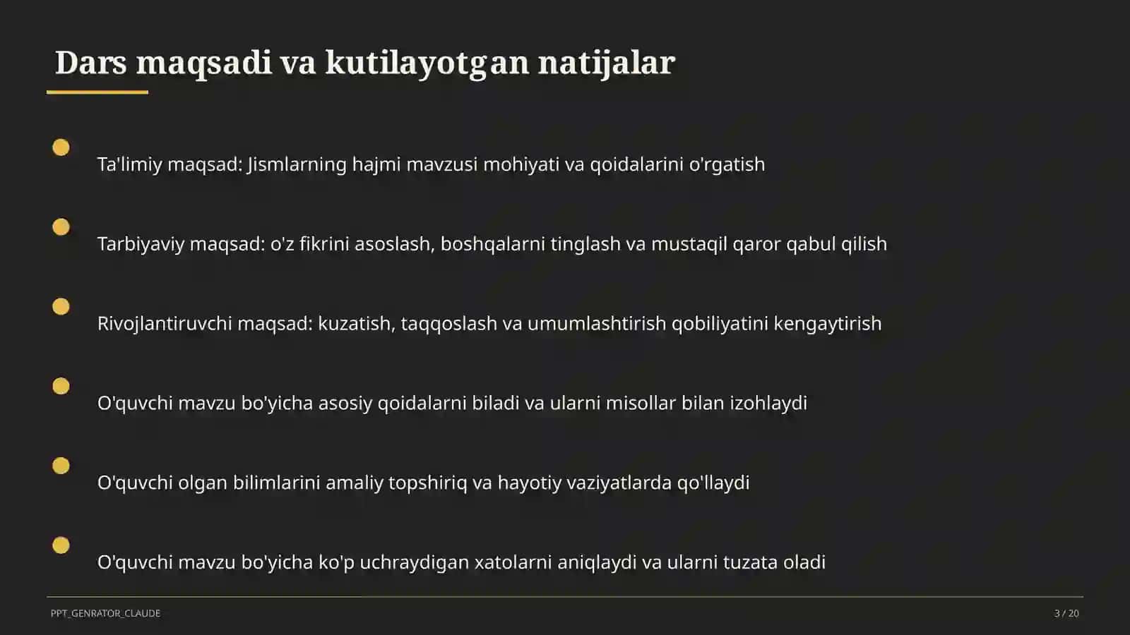 Jismlarning hajmi (11-sinf) 3