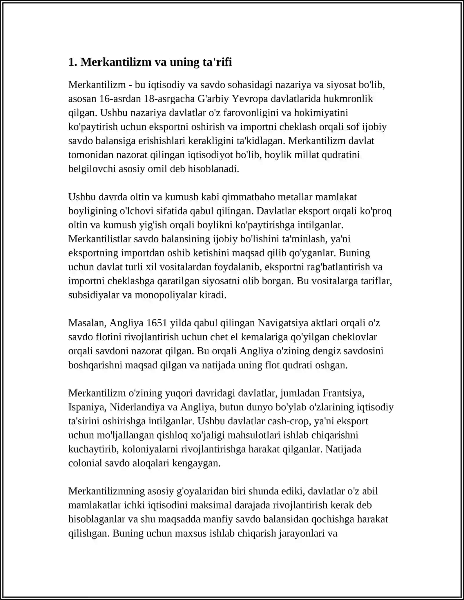 MERKANTILIZM IQTISODIY TALIMOTINING MOHIYATI VA AHAMIYATI 3