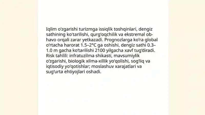 Iqlim oʻzgarishi va turizm strategik moslashuv mexanizmlari 3