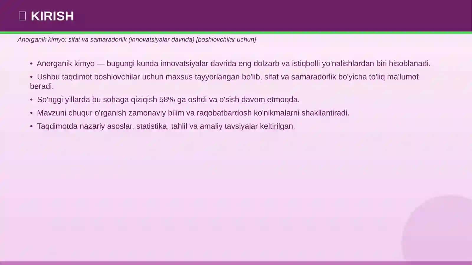ANORGANIK KIMYO Sifat va samaradorlik — innovatsiyalar davrida 3