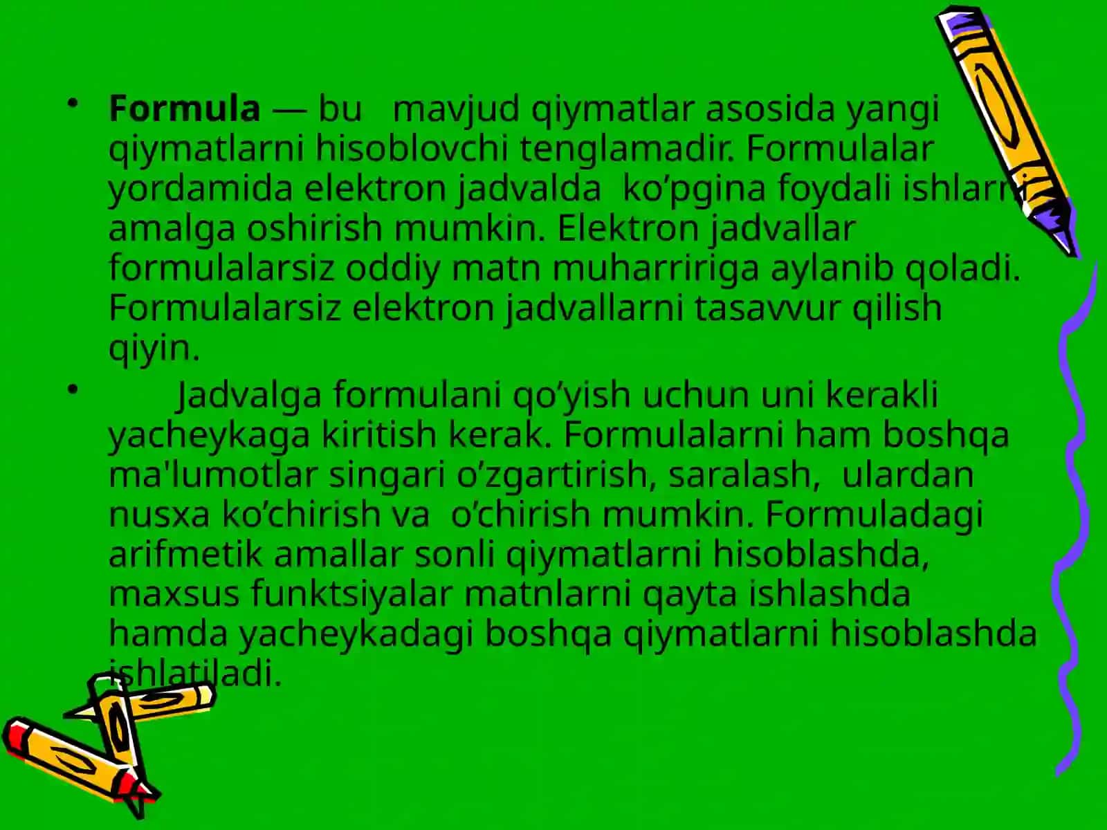 MS EXCEL DASTURIDAFORMULA VA FUNKSIYALAR BILAN ISHLASH 3