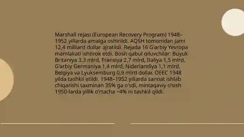 Marshall rejasi va G'arbiy Yevropa iqtisodiy tiklanishi 3