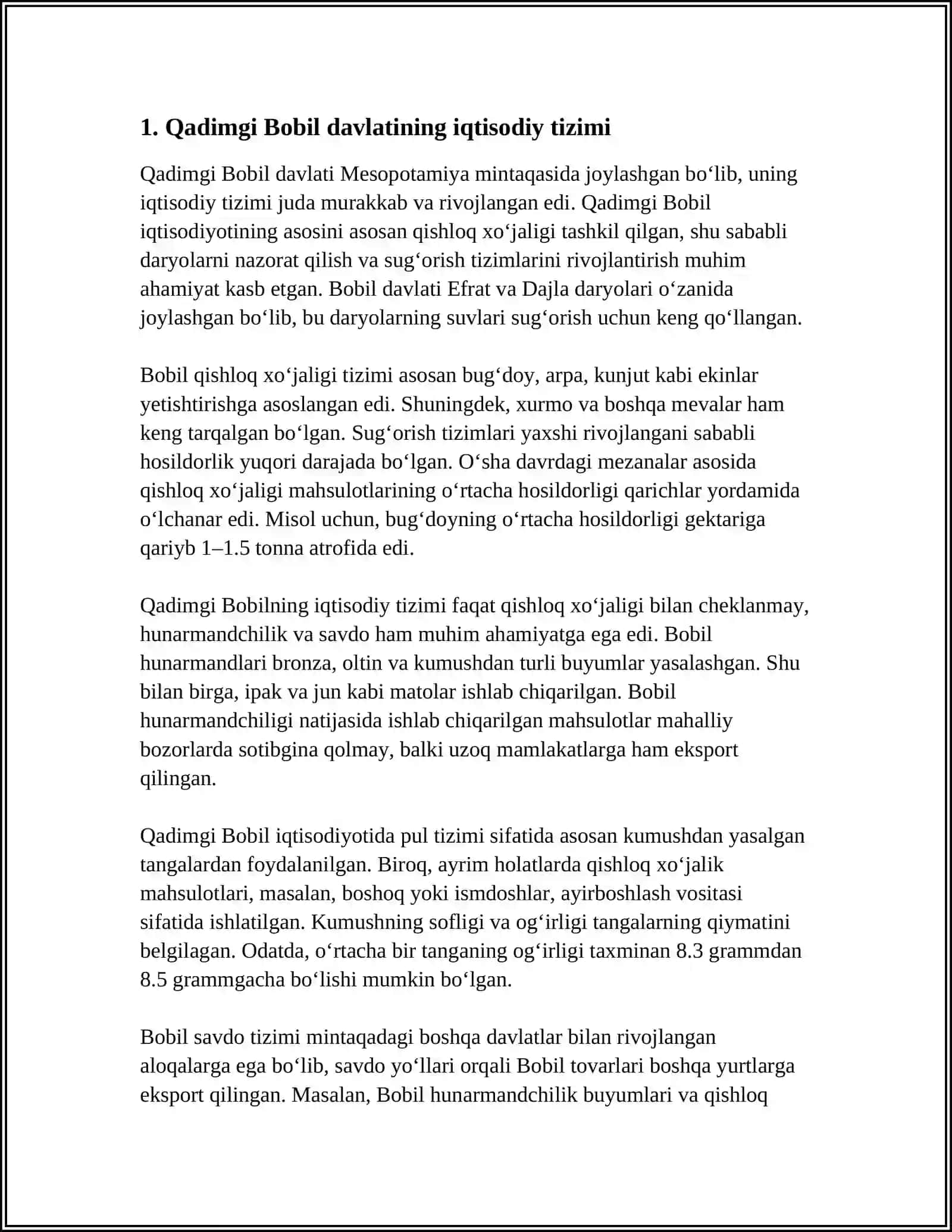 QADIMGI BOBIL DAVLATI IQTISODIY G'OYALARINING ZAMONAVIY IQTISODIYOTGA TA'SIRI 3