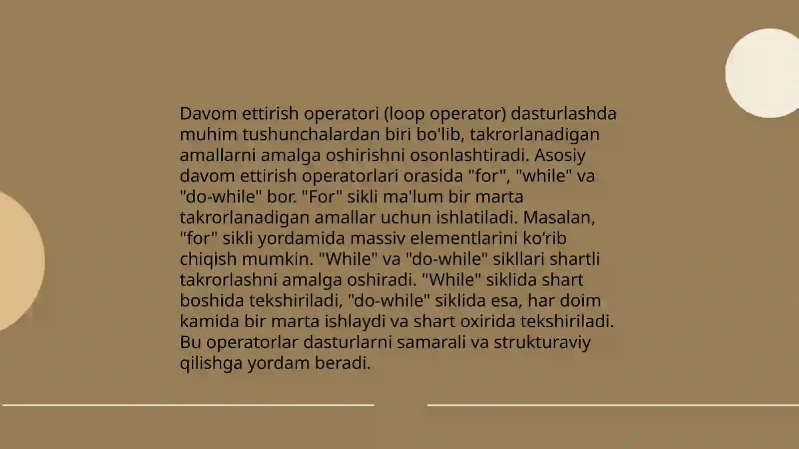 Davom ettirish operatori (loop operator) 3