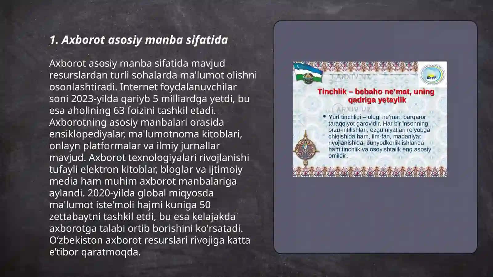 Axborotning jamiyatdagi o'rni va ahamiyati 3