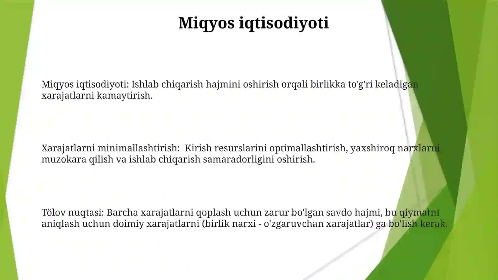 Miqyos iqtisodiyoti: Ishlab chiqarish hajmini oshirish orqali birlikka to'g'ri keladigan xarajatlarni kamaytirish 3