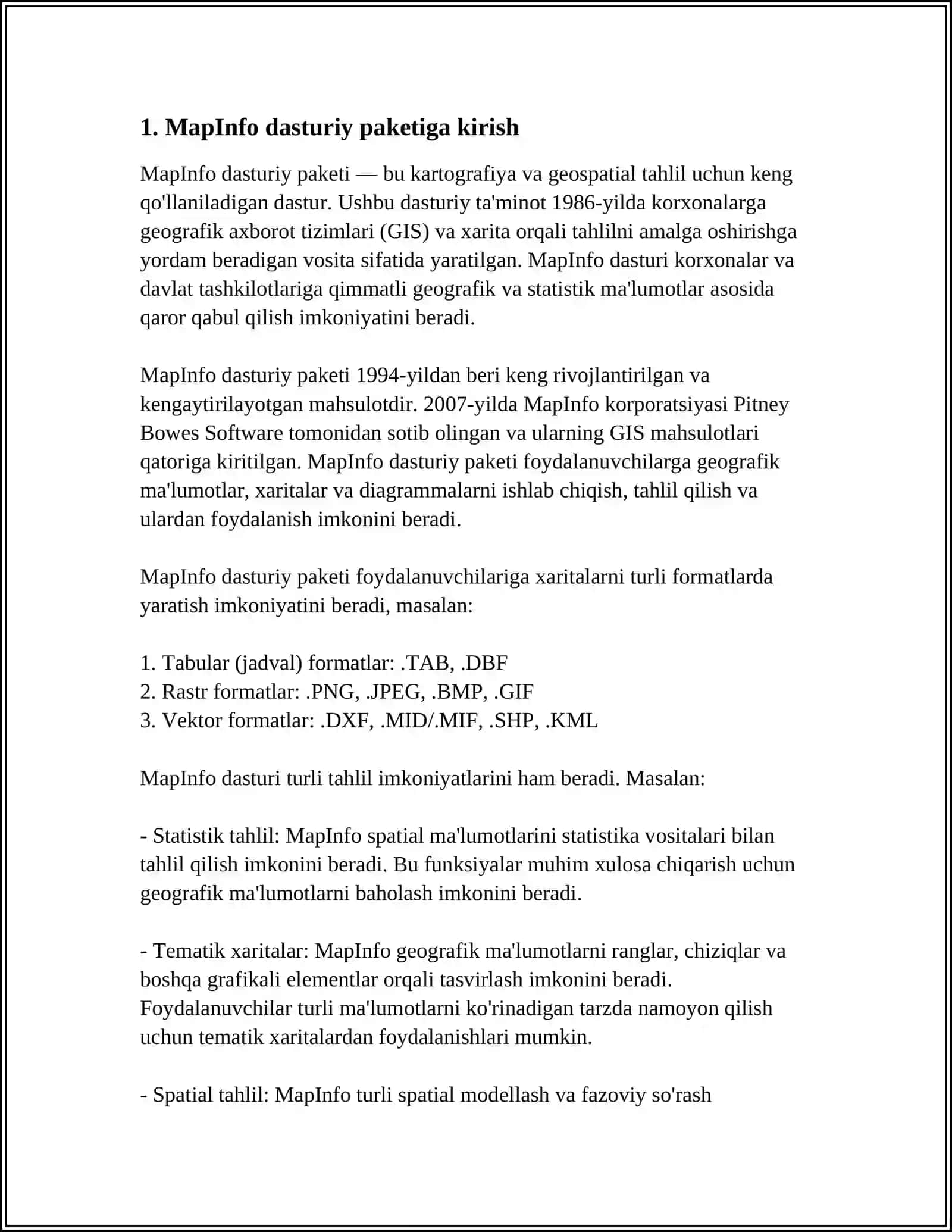 MapInfo dasturiy paketi 3