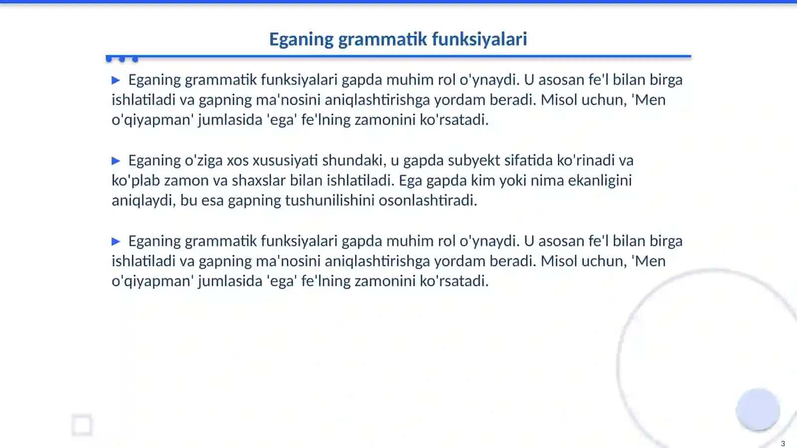 3 sinf ona tilidan Gapda eganing qo'llanishi 3