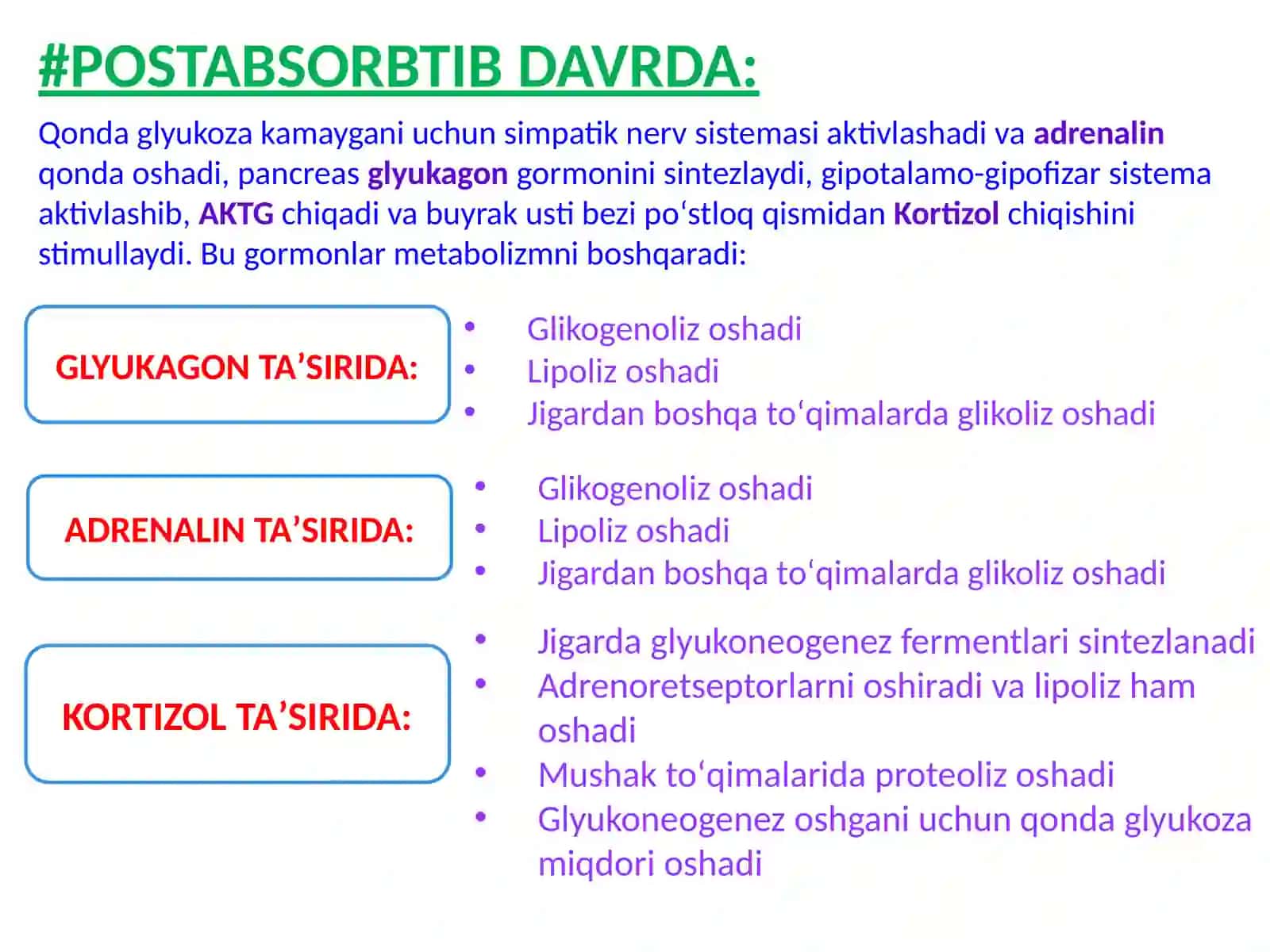 ENDOKRIN SISTEMASI BIOKIMYOSI-3:Oqsil,Uglevod,Yogʻmetabolizmi,Ca2+/PO4vaSuv-tuzalmashinuvininggormonalidoraetilishi 3