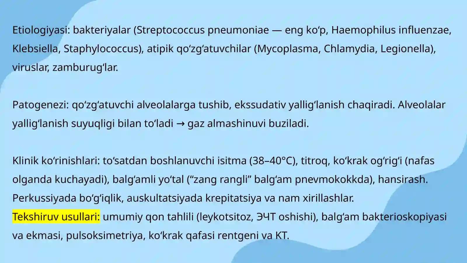 Oʻpka absess,rak,infarkti,sili,exinokokkozi,pnevmoniya,xobl 3